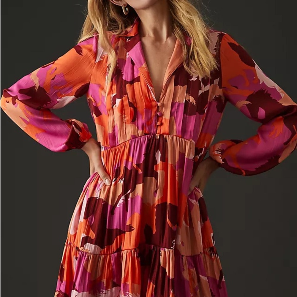 Maeve Bright Orange & Magenta Abstract Mini Dress